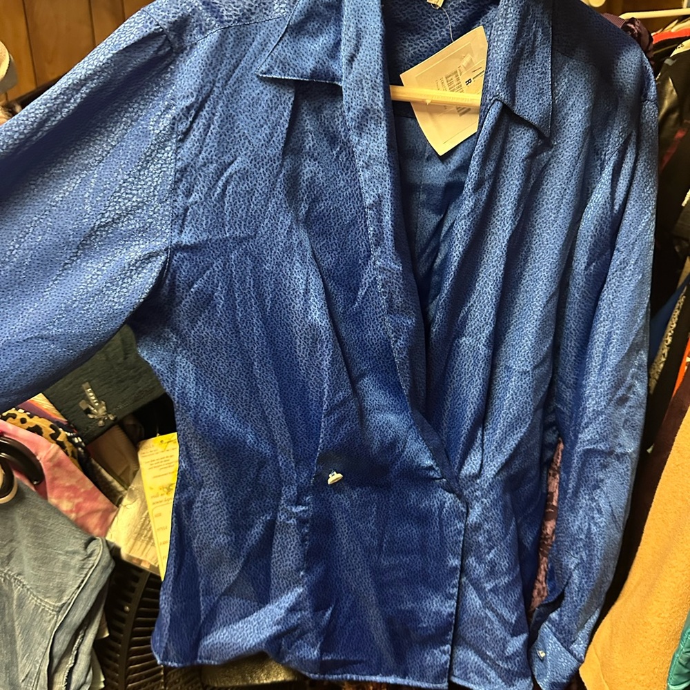 Oscar de la Renta Royal Blue Textured Blouse